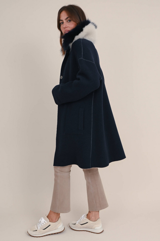Giovi Wendestrickjacke mit Pelz in Navy/Beige