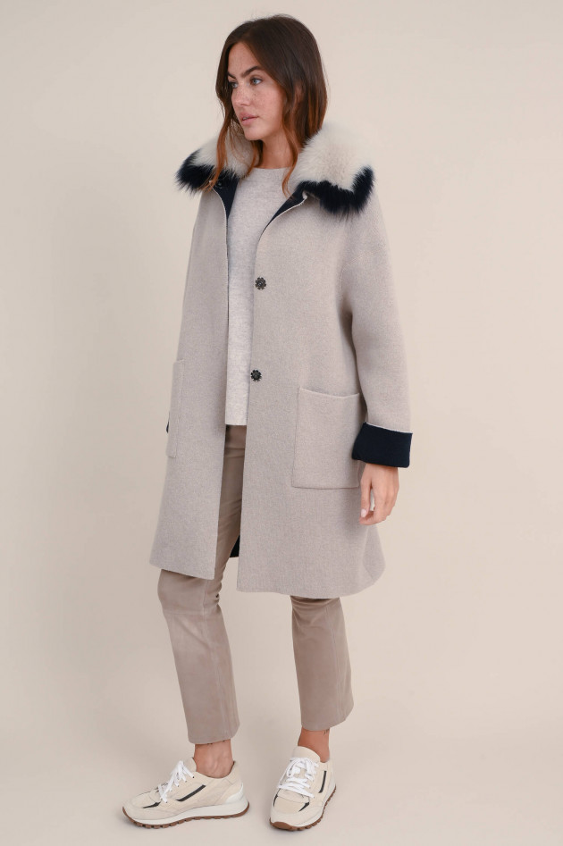 Giovi Wendestrickjacke mit Pelz in Navy/Beige