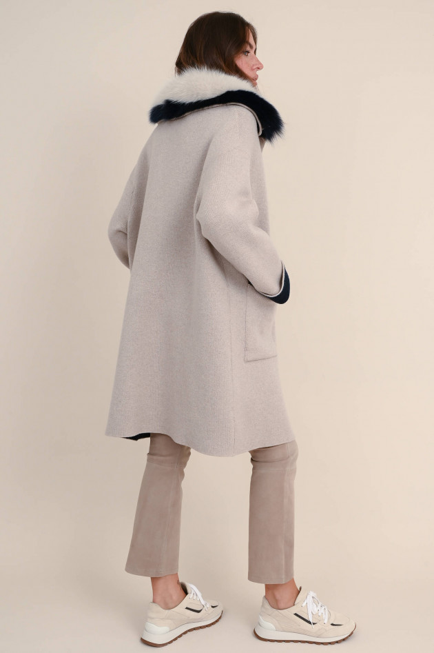 Giovi Wendestrickjacke mit Pelz in Navy/Beige