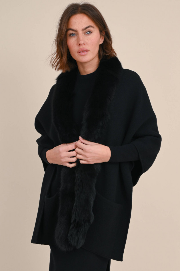 Giovi Woll-Mix Cape mit Pelz in Schwarz