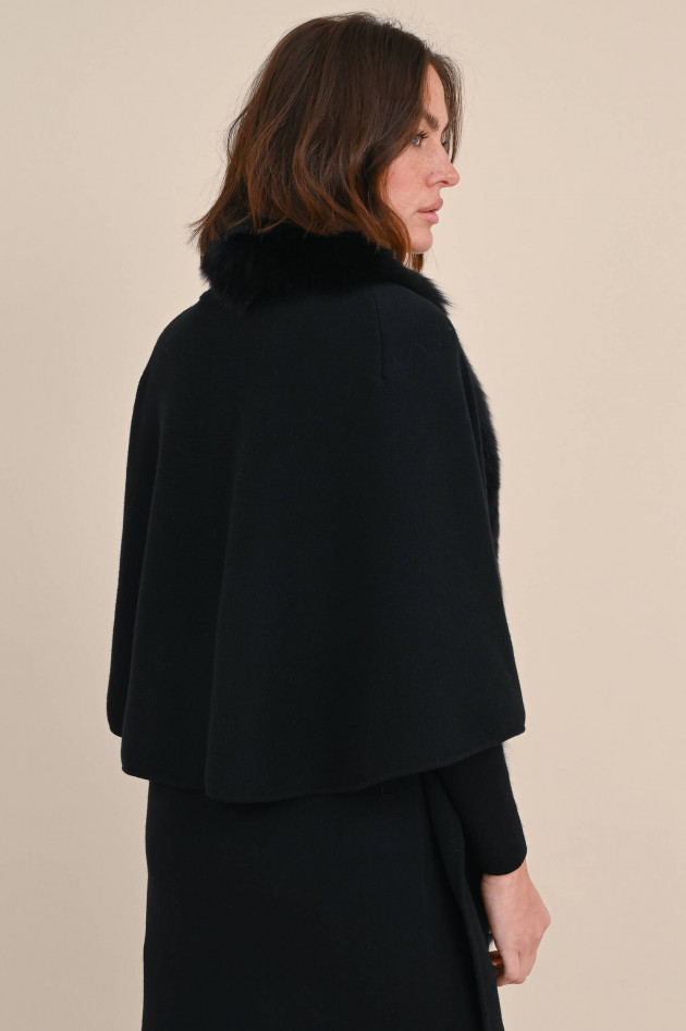 Giovi Woll-Mix Cape mit Pelz in Schwarz