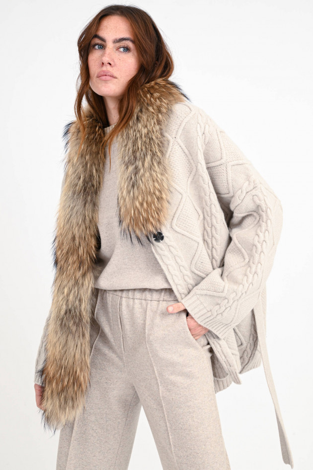 Giovi Strick-Cardigan mit Fellbesatz in Beige