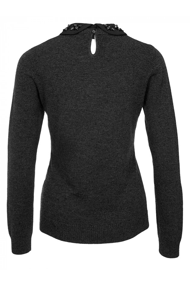 Grüner Kaschmirpullover mit Blusenkragen Schwarz
