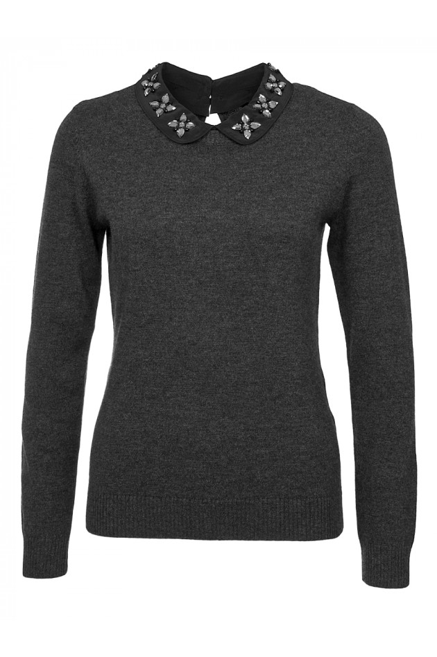 Grüner Kaschmirpullover mit Blusenkragen Schwarz