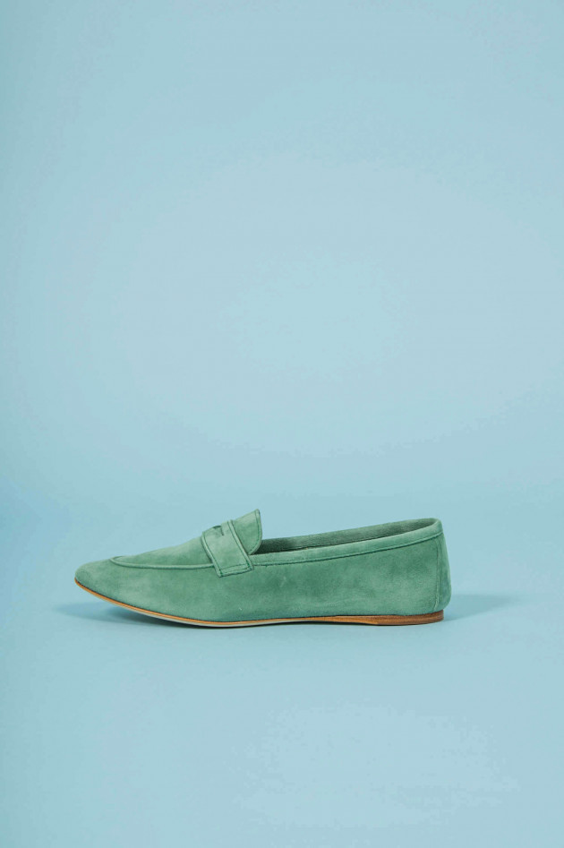 Grüner Loafers aus Veloursleder in Salbei