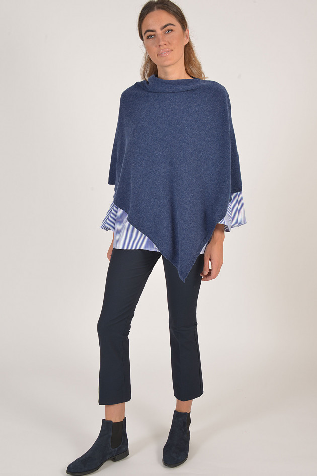 Grüner Poncho aus Cashmere in Blau meliert