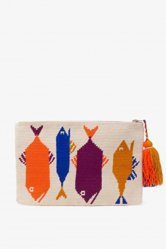 Guanabana Pochette mit abstraktem Fisch-Design in Beige