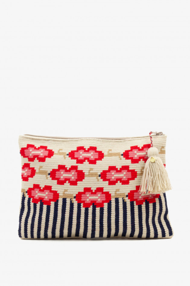 Guanabana Pochette mit Blumenprint in Beige/Rot/Schwarz