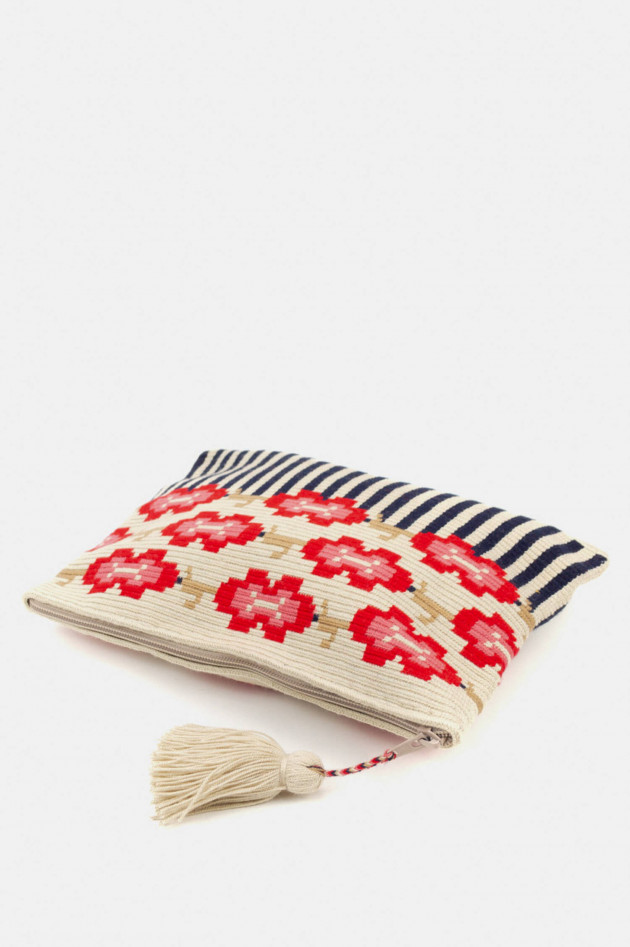 Guanabana Pochette mit Blumenprint in Beige/Rot/Schwarz