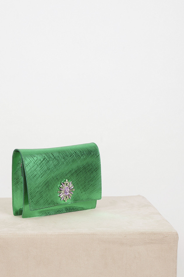 GUM Tasche mit Brosche in Grün metallic