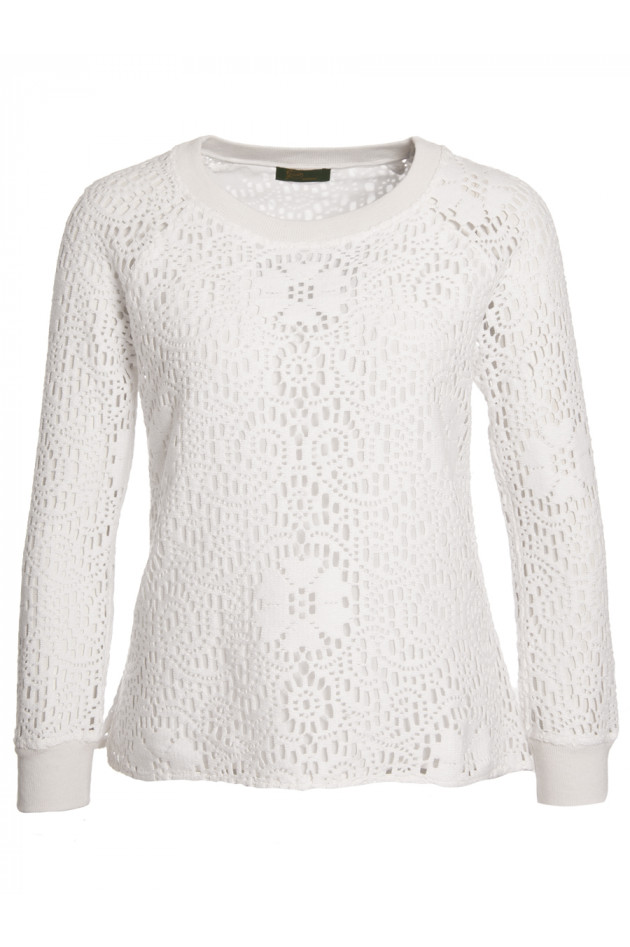 Grüner Häkelpullover in Weiß
