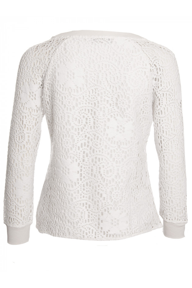 Grüner Häkelpullover in Weiß
