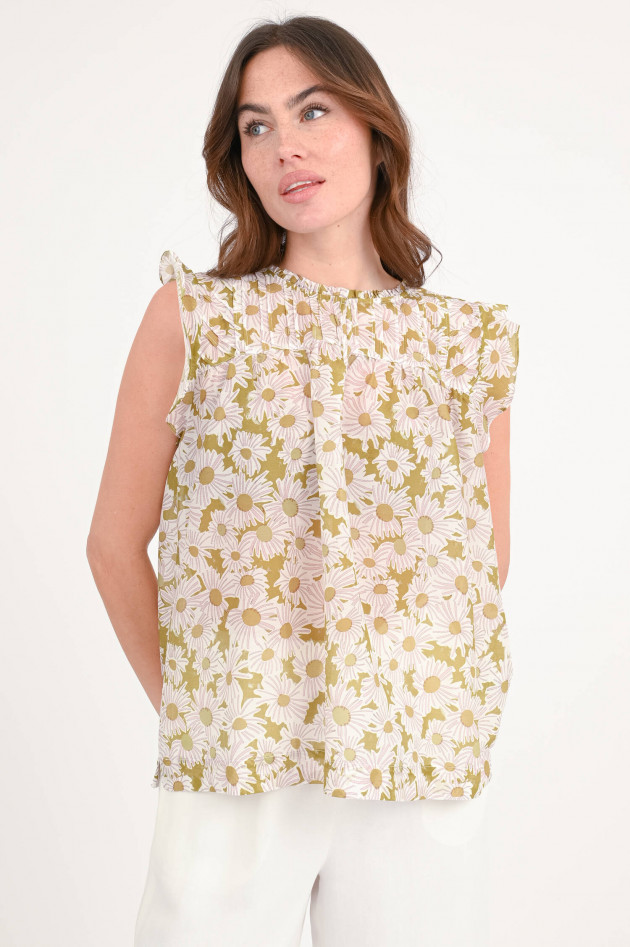 Hemisphere Rüschenbluse LALA mit Blumenmuster in Kahki//Weiß