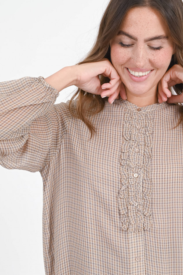 Hemisphere Bluse mit Rüschen in Ocker/Grau karriert