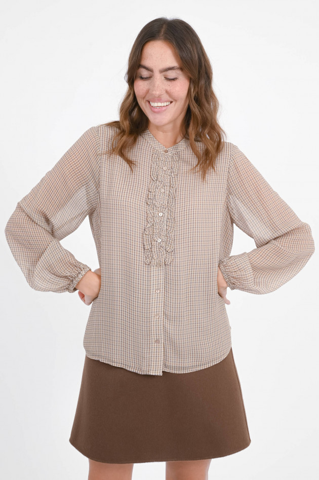 Hemisphere Bluse mit Rüschen in Ocker/Grau karriert
