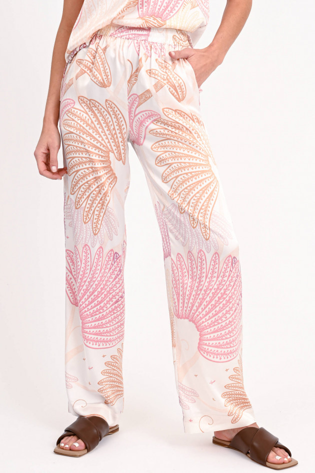 Hemisphere Seidenhose FLORA mit Blätter-Print in Rosé