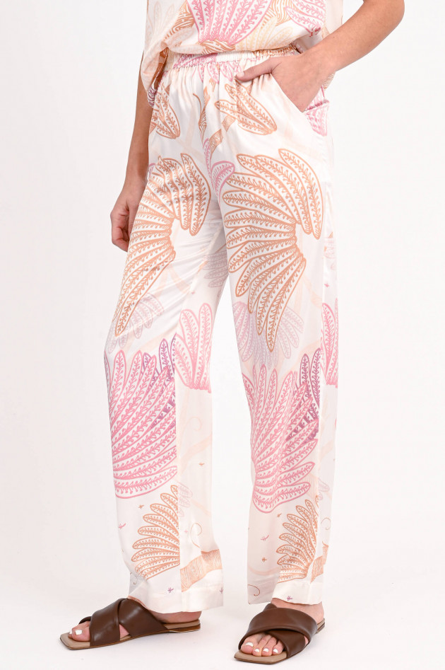 Hemisphere Seidenhose FLORA mit Blätter-Print in Rosé