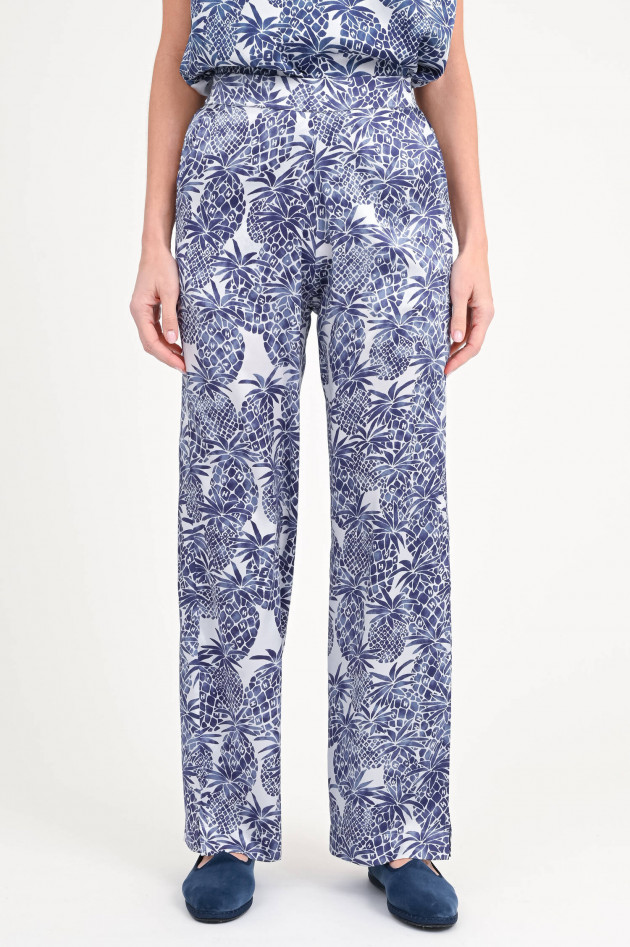 Hemisphere Seiden-Hose FLORASA in Blau/Weiß gemustert