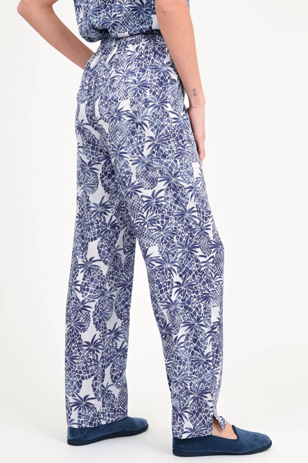 Hemisphere Seiden-Hose FLORASA in Blau/Weiß gemustert