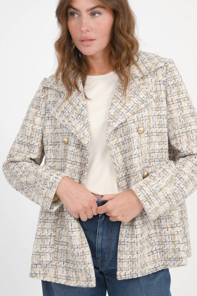 Hemisphere Doppelreiher aus Tweed-Bouclé in Beige/Blau/Multi