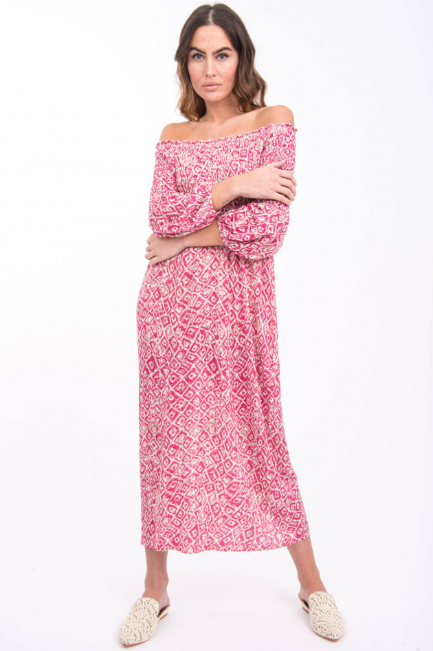 Hemisphere Off-Shoulder Kleid aus Leinen in Pink gemustert