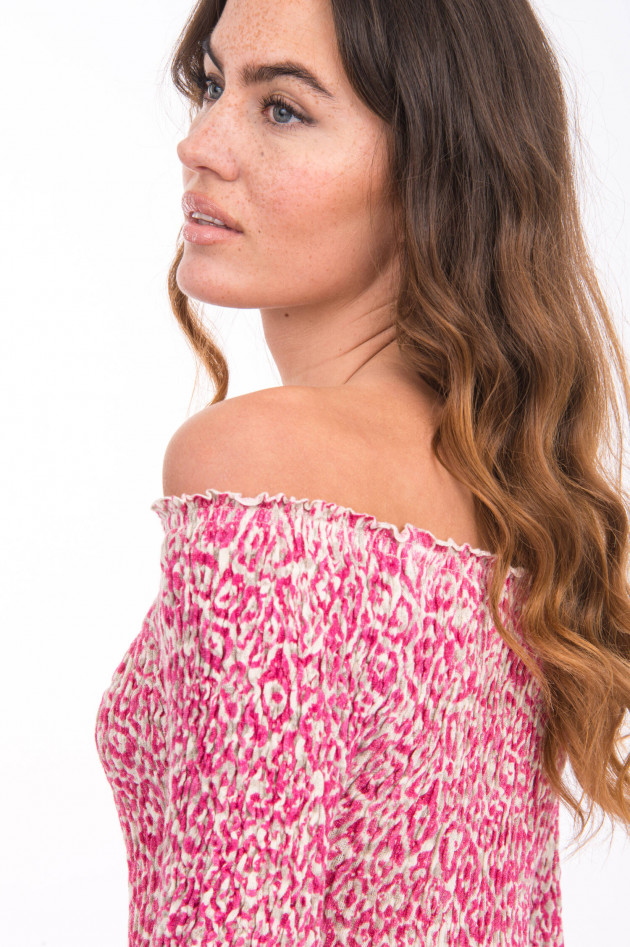 Hemisphere Off-Shoulder Kleid aus Leinen in Pink gemustert
