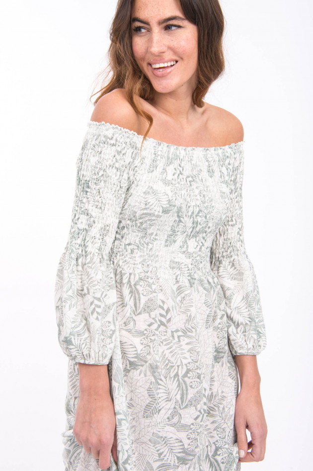Hemisphere Off-Shoulder Kleid aus Leinen in Schilf gemustert