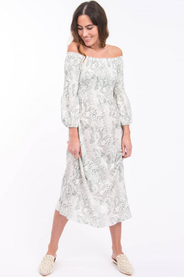 Hemisphere Off-Shoulder Kleid aus Leinen in Schilf gemustert
