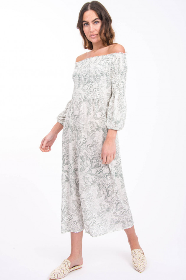 Hemisphere Off-Shoulder Kleid aus Leinen in Schilf gemustert