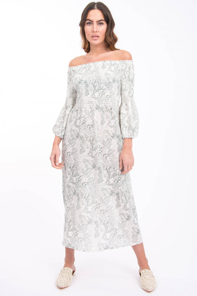 Hemisphere Off-Shoulder Kleid aus Leinen in Schilf gemustert