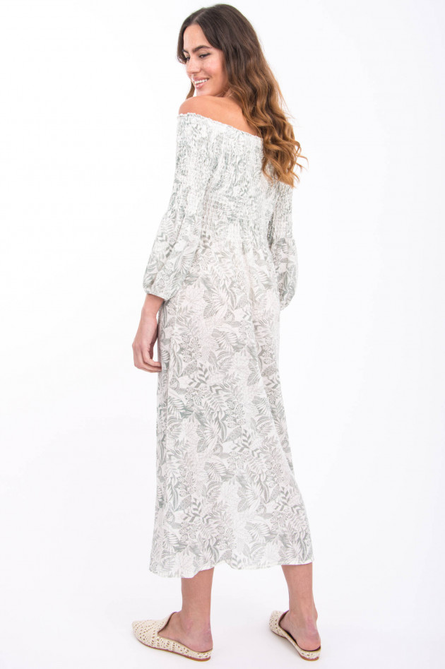 Hemisphere Off-Shoulder Kleid aus Leinen in Schilf gemustert