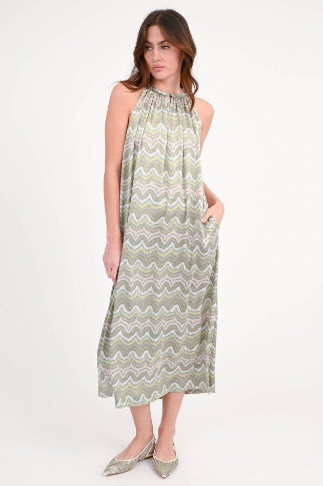 Hemisphere Seidenkleid FASSI in Grün/Beige gemustert