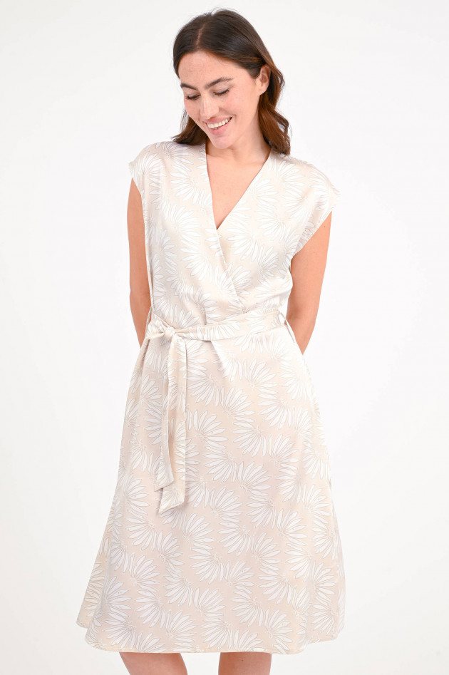Hemisphere Wickelkleid aus Seide in Beige/Weiß gemustert