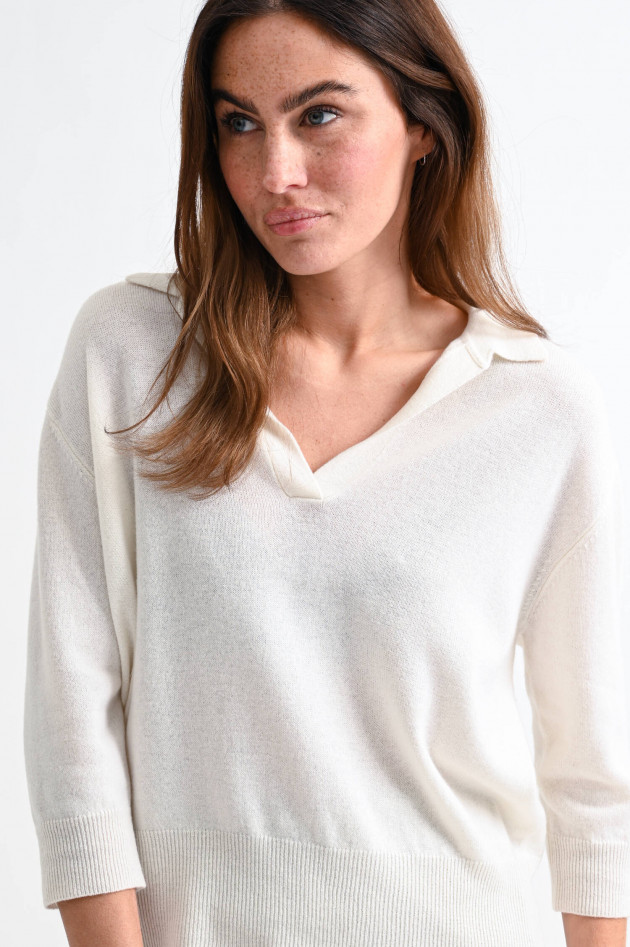 Hemisphere Cashmere Pullover mit Umlegekragen in Offwhite