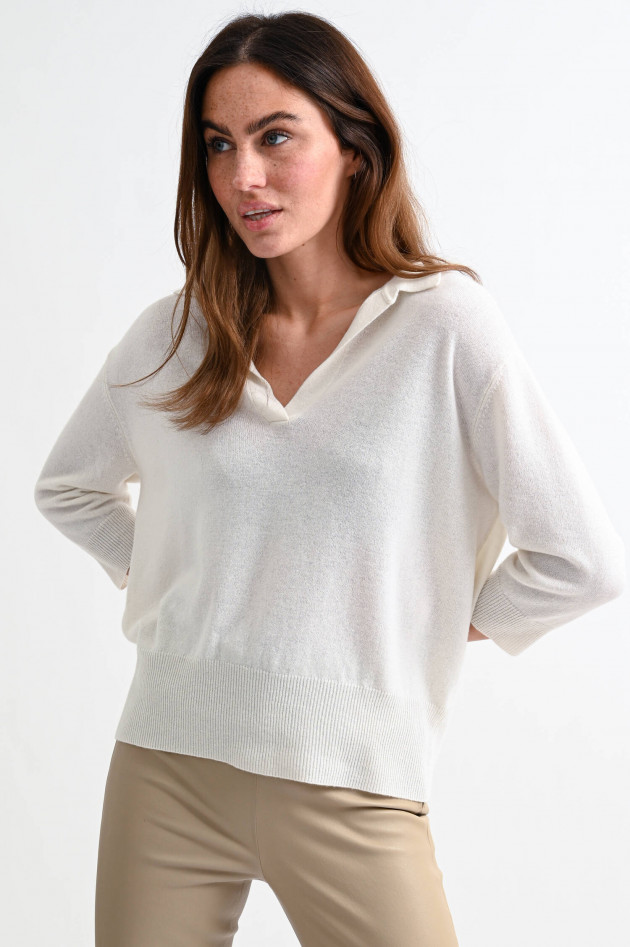 Hemisphere Cashmere Pullover mit Umlegekragen in Offwhite