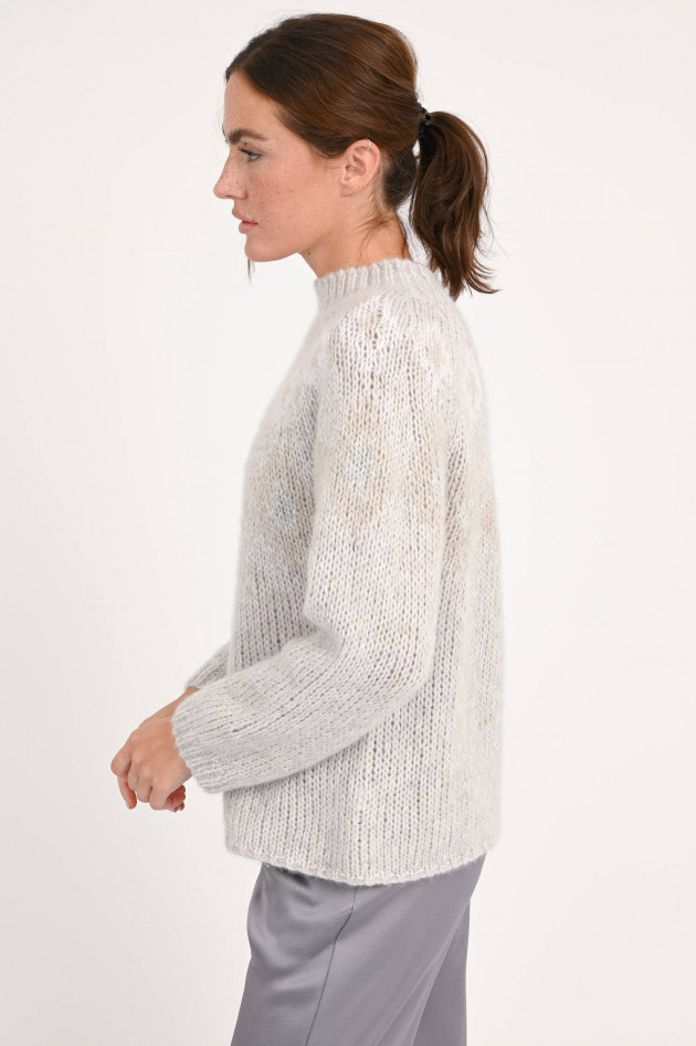 Hemisphere Cashmere-Mix Pullover mit Muster in Grau/Natur