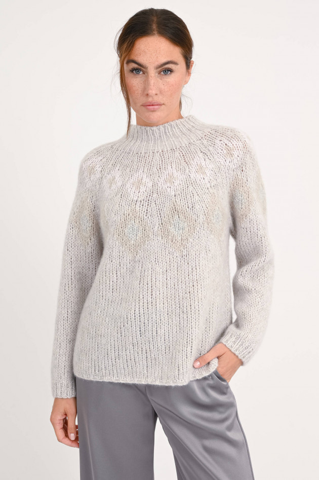 Hemisphere Cashmere-Mix Pullover mit Muster in Grau/Natur