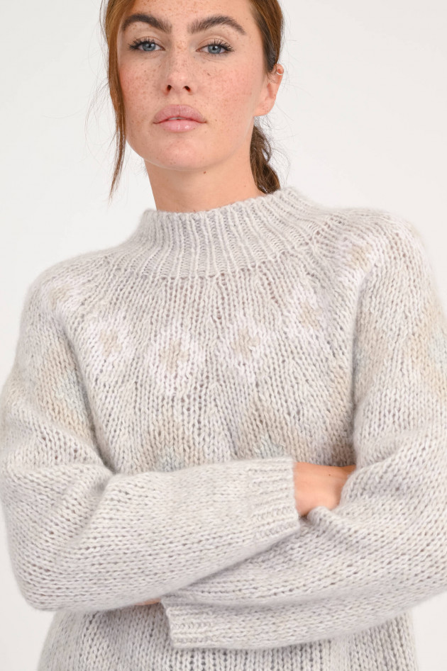 Hemisphere Cashmere-Mix Pullover mit Muster in Grau/Natur