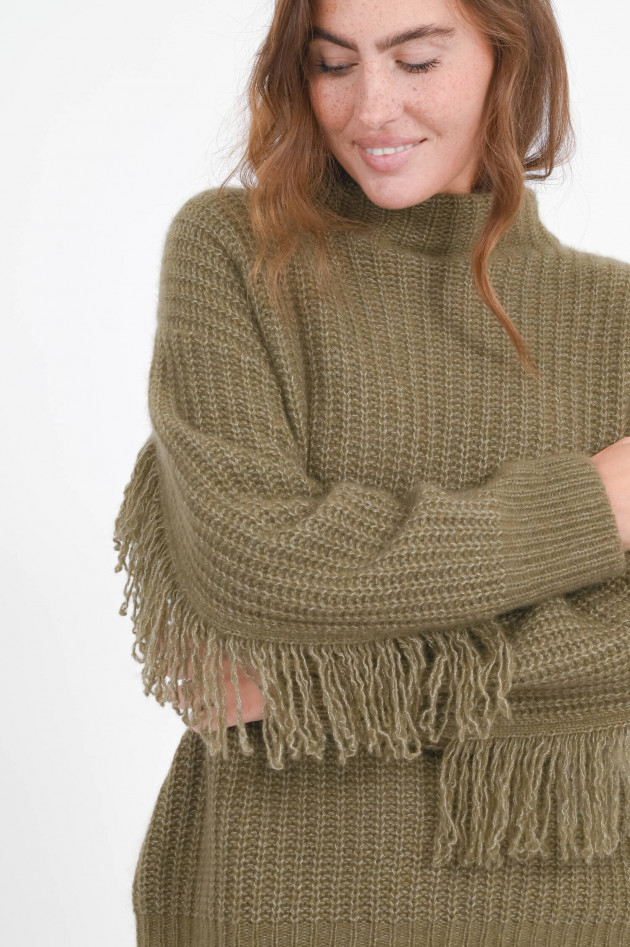 Hemisphere Pullover mit Fransen in Oliv