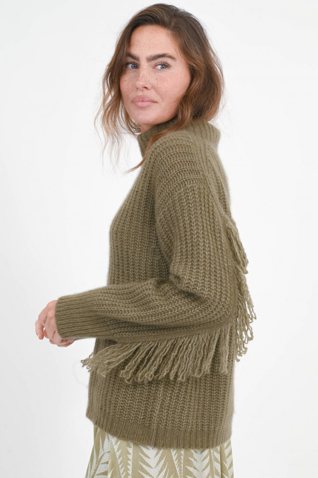 Hemisphere Pullover mit Fransen in Oliv