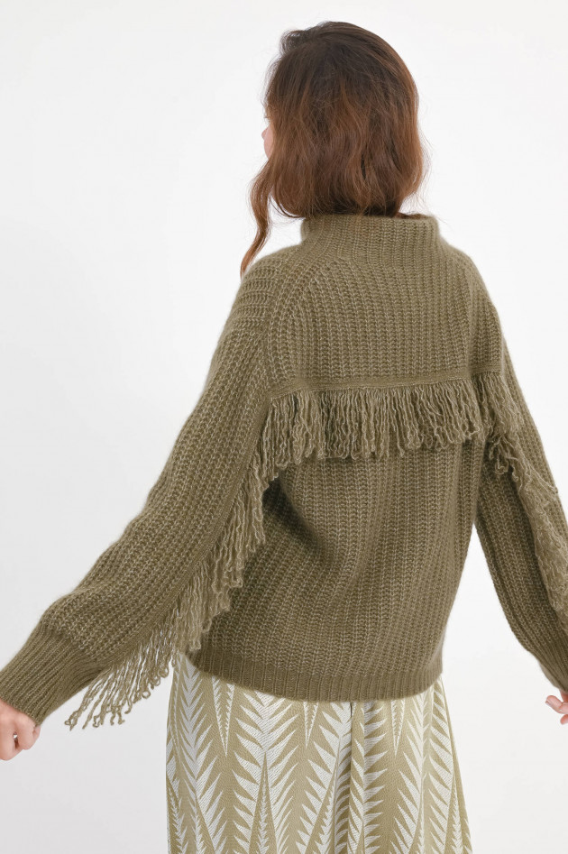 Hemisphere Pullover mit Fransen in Oliv