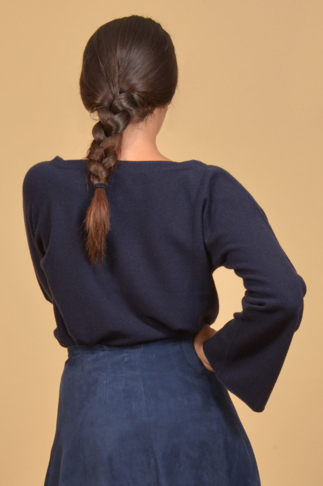 Hemisphere Cashmerepullover mit Trompetenarm in Marine
