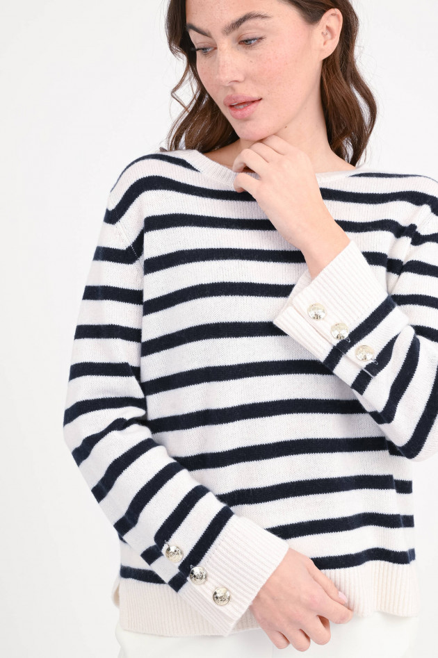Hemisphere Gestreifter Pullover aus Cashmere in Navy/Weiß