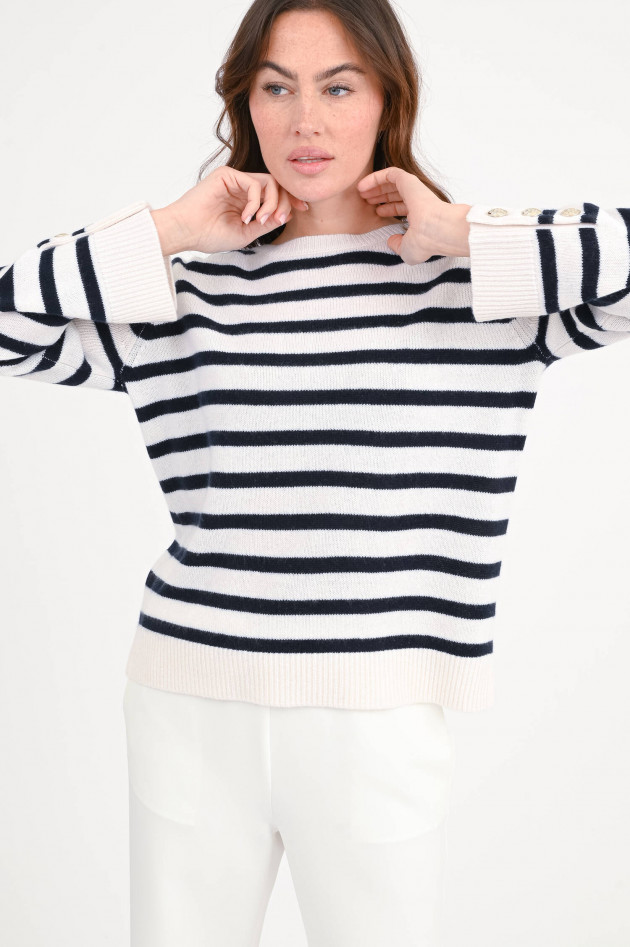 Hemisphere Gestreifter Pullover aus Cashmere in Navy/Weiß