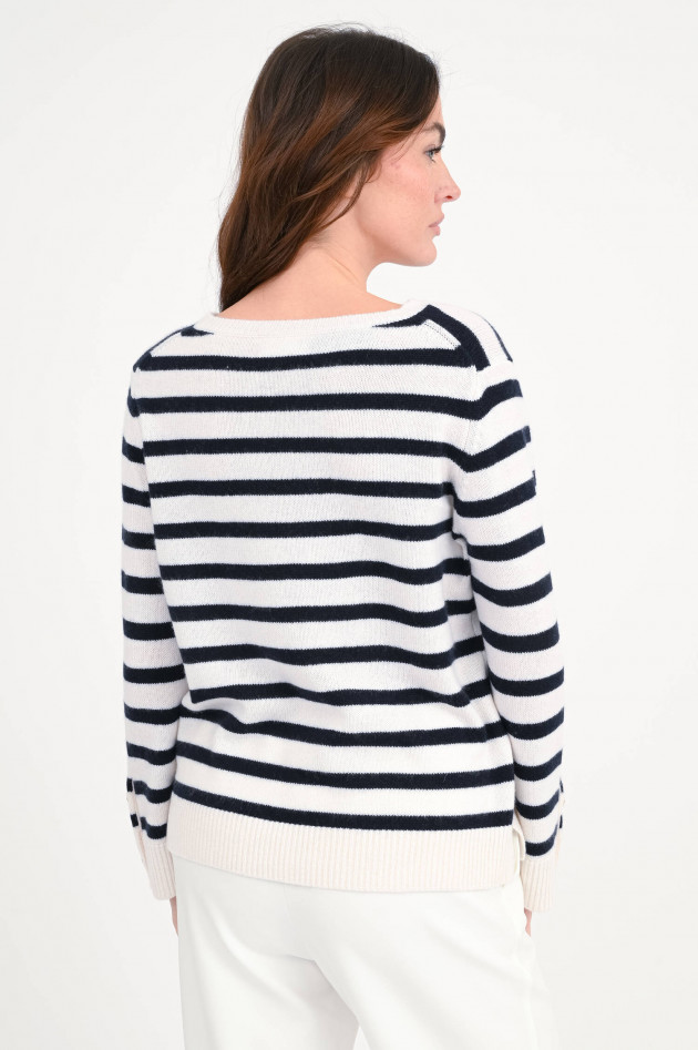 Hemisphere Gestreifter Pullover aus Cashmere in Navy/Weiß