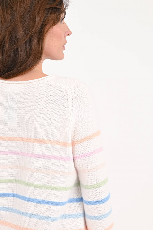 Hemisphere Gestreifter Cashmere-Pullover in Weiß/Multicolor