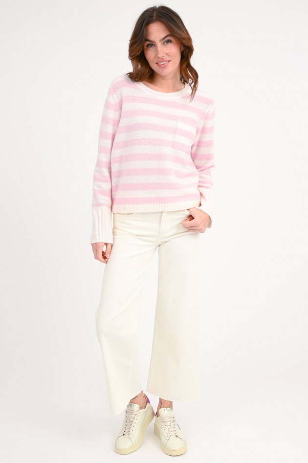 Hemisphere Gestreifter Cashmere-Pullover in Rosa/Weiß