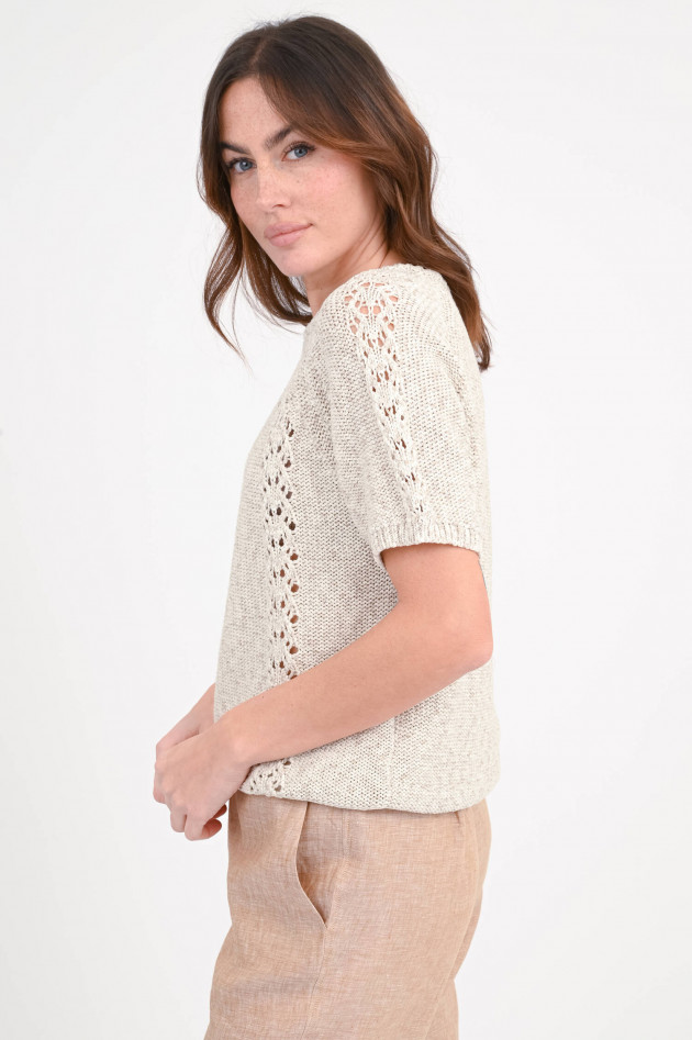 Hemisphere Kurzarm-Pullover mit Struktur in Naturbeige