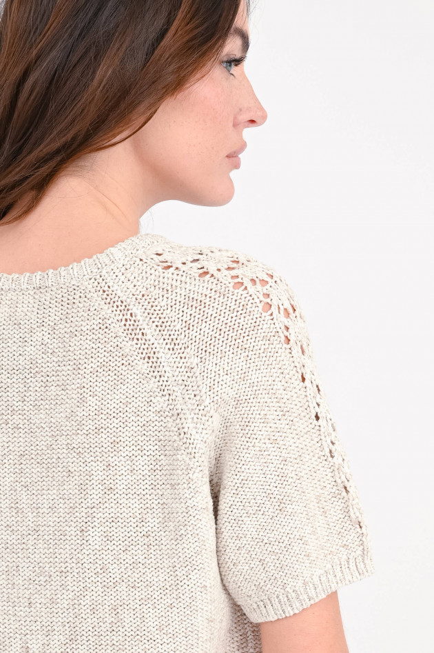 Hemisphere Kurzarm-Pullover mit Struktur in Naturbeige
