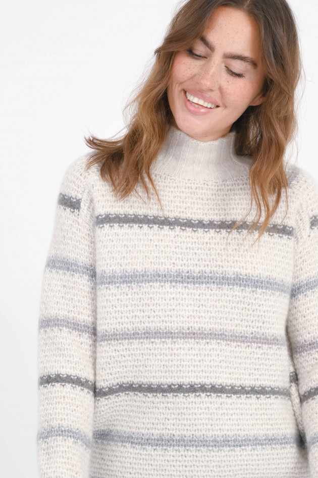 Hemisphere Grobstrick-Pullover mit Streifen in Natur/Grau